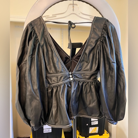 STAUD Black Faux Leather Luna Top - Picture 7 of 15